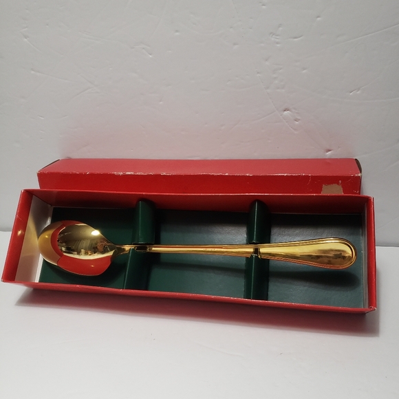 NEW! RETRONEU Holliday 24K Gold Plate Christmas Flatware Stuffing Spoon 13" - Picture 3 of 7